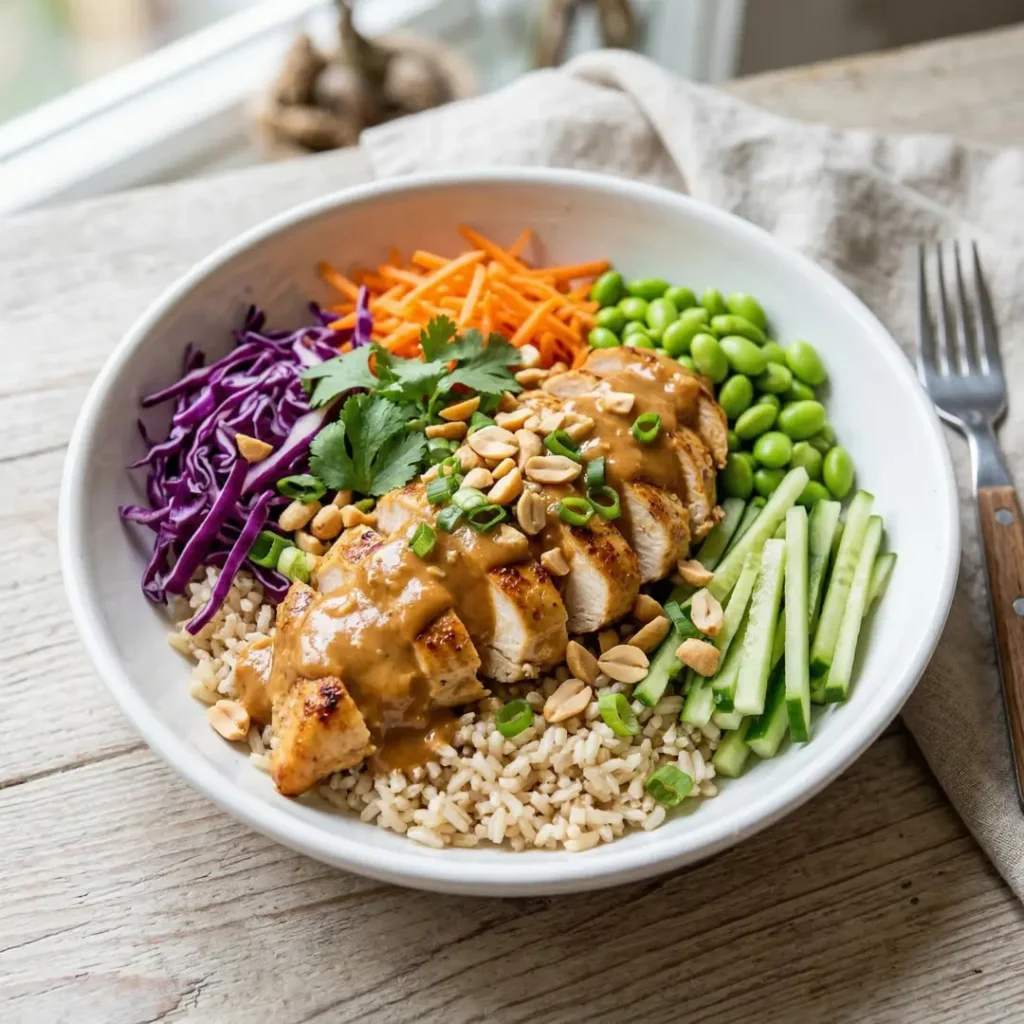 High Protein Thai Peanut Chicken Bowl