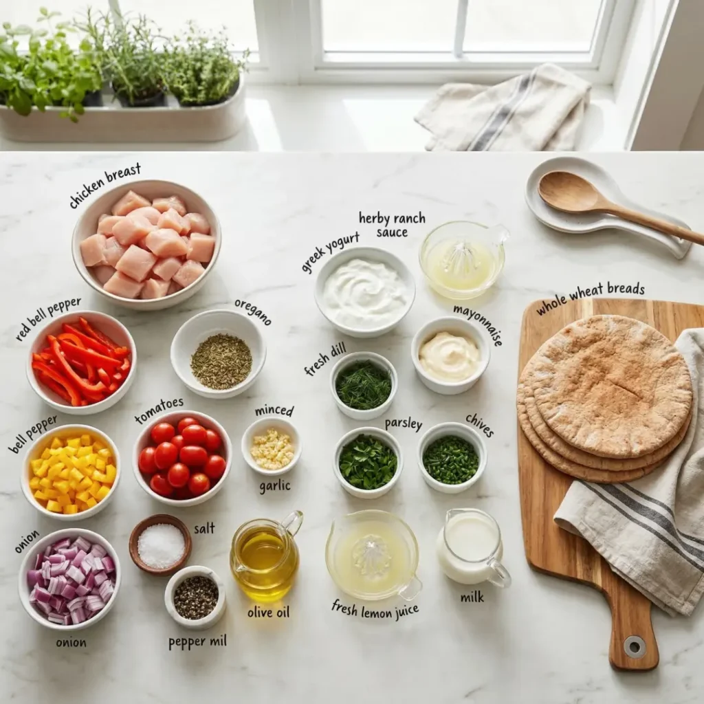 Ingredients Sheet Pan Chicken Pitas with Herby Ranch