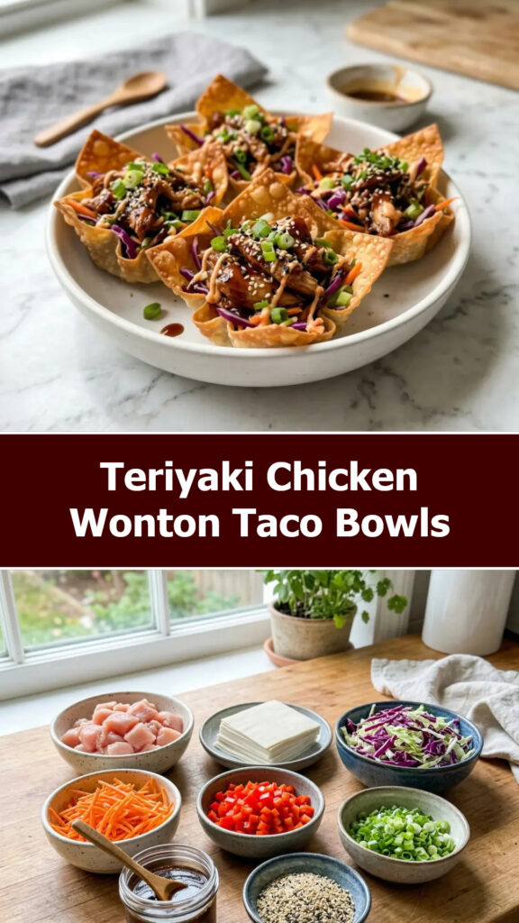 Teriyaki Chicken Wonton Taco Bowls